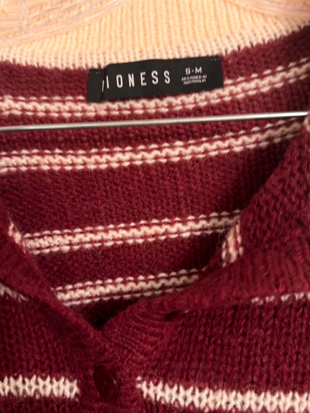 Lioness Burgundy & Cream Striped V-Neck Sweater - Picture 2 of 3
